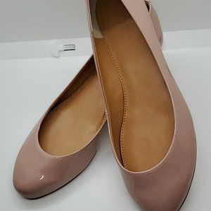 Pink Lily Metallic-heel Patent Leather Flats